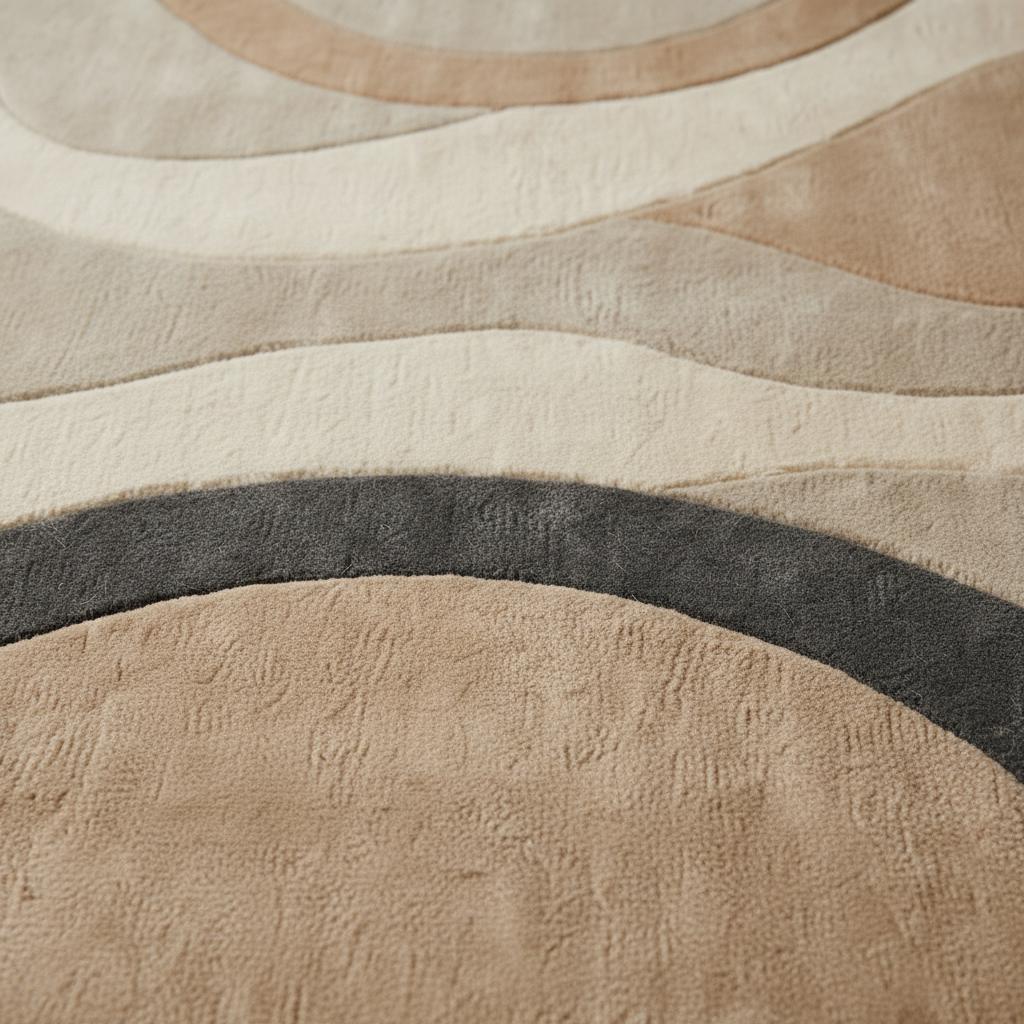 Hand tufted wool rug with organic shape and neutral tones for modern home decor