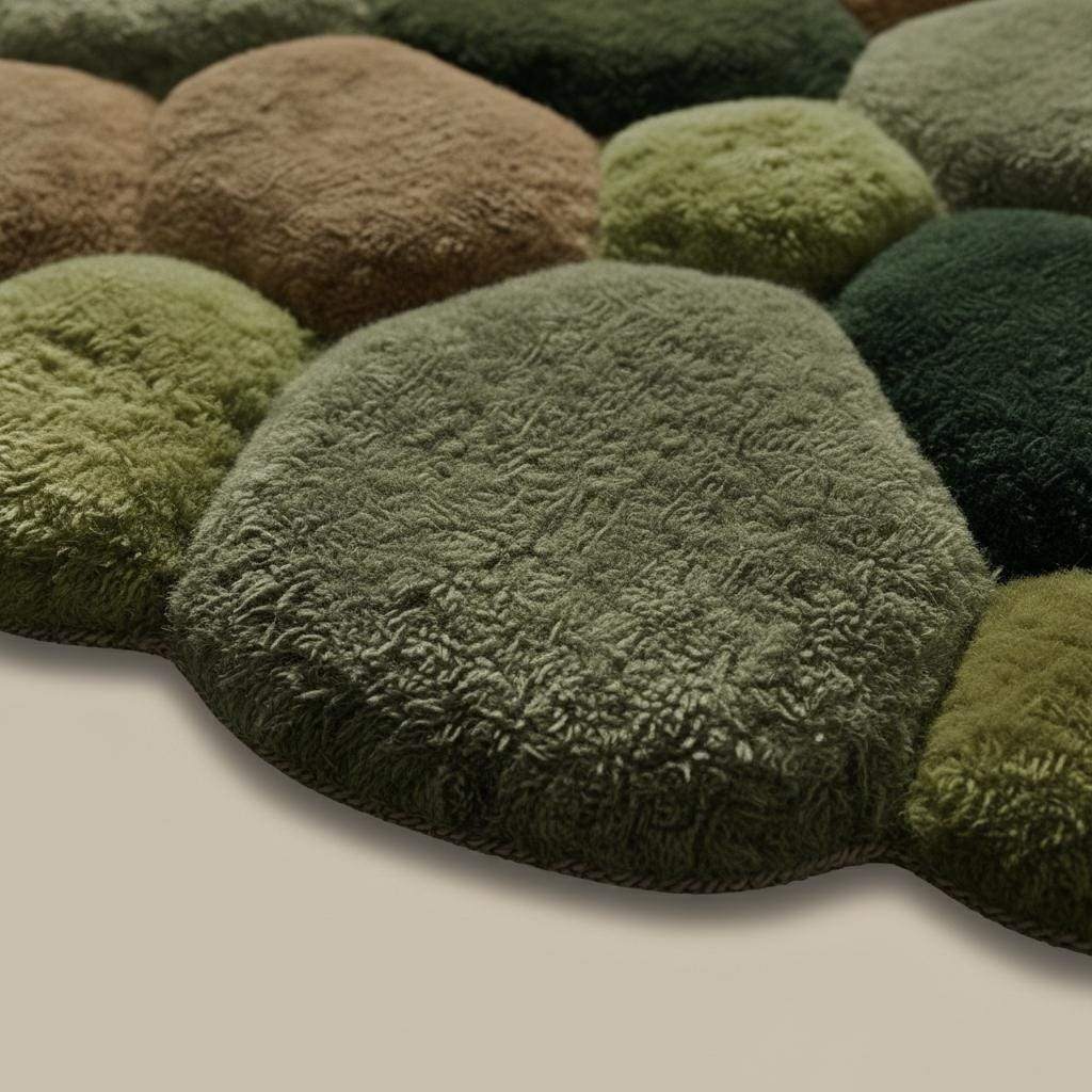 Soft textured moss rug with 3D pebble design for modern organic home decor