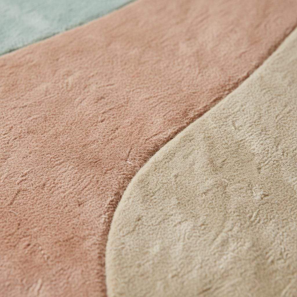Modern wavy area rug with curvy wave design and soft plush texture in neutral tones