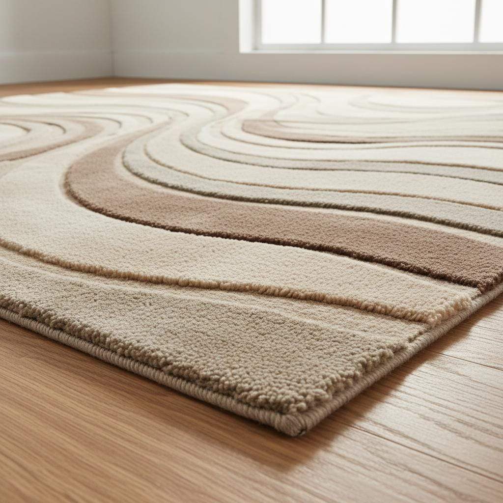 Modern sculpted wave rug hand tufted wool blend neutral earth tones plush living room carpet