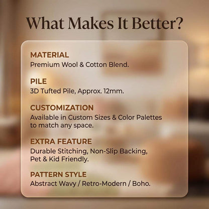 Beige modern wavy area rug with hand tufted textured wave pattern and plush comfort carpet