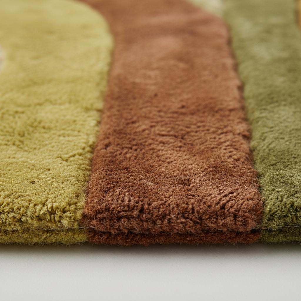 Mid century area rug with colorful retro geometric design and soft plush texture in earth tones