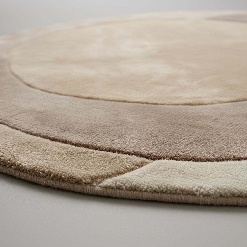 Modern abstract rug with organic shape in neutral beige tones and plush microfiber material