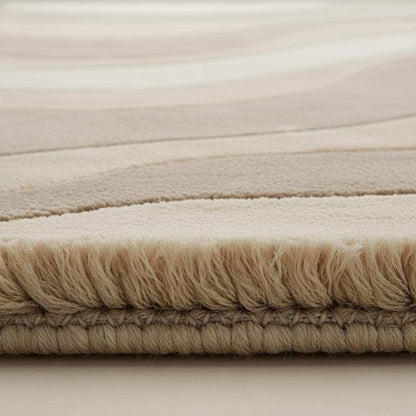 Beige cream area rug with wavy pattern for minimalist living room and Japandi style decor
