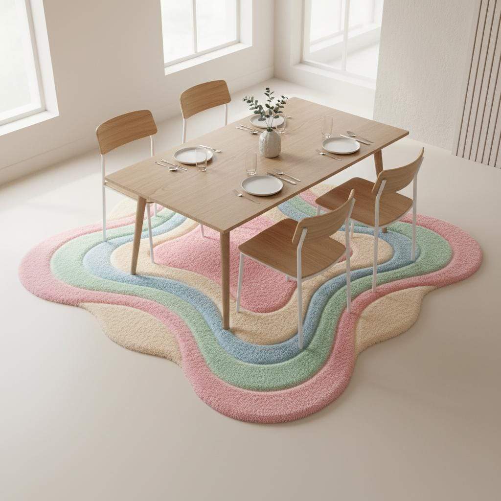 Plush abstract floor rug with pastel tones and sculptural shape, designed for living room, nursery, or modern apartment decor