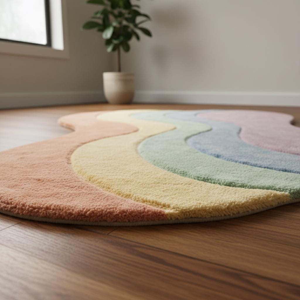 Modern dopamine décor pastel area rug with organic flowing design
