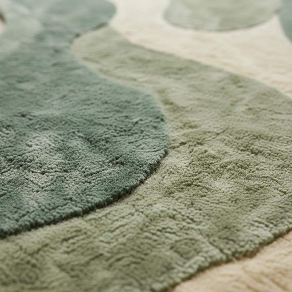 Sage green organic shape area rug with plush abstract design for modern living room and bedroom decor