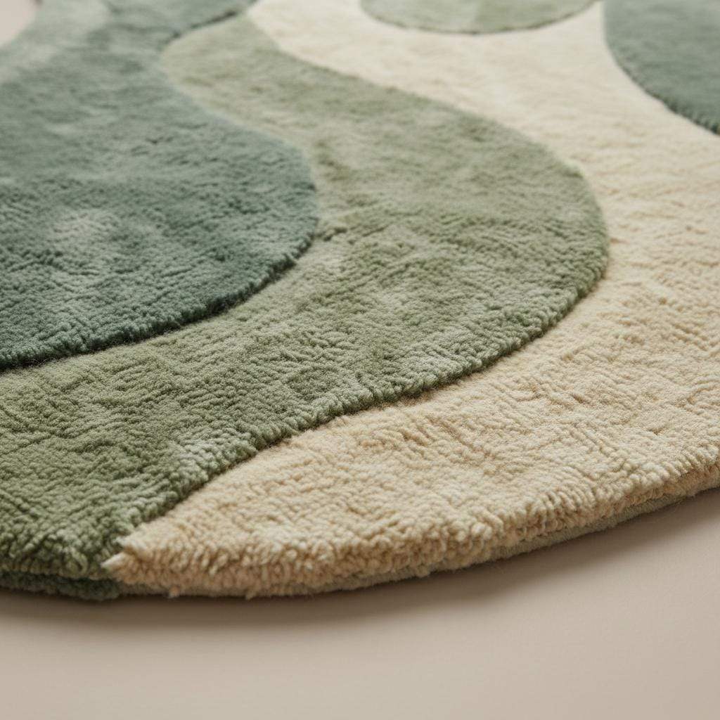 Organic shape area rug in sage green with plush abstract design for modern living room and bedroom décor