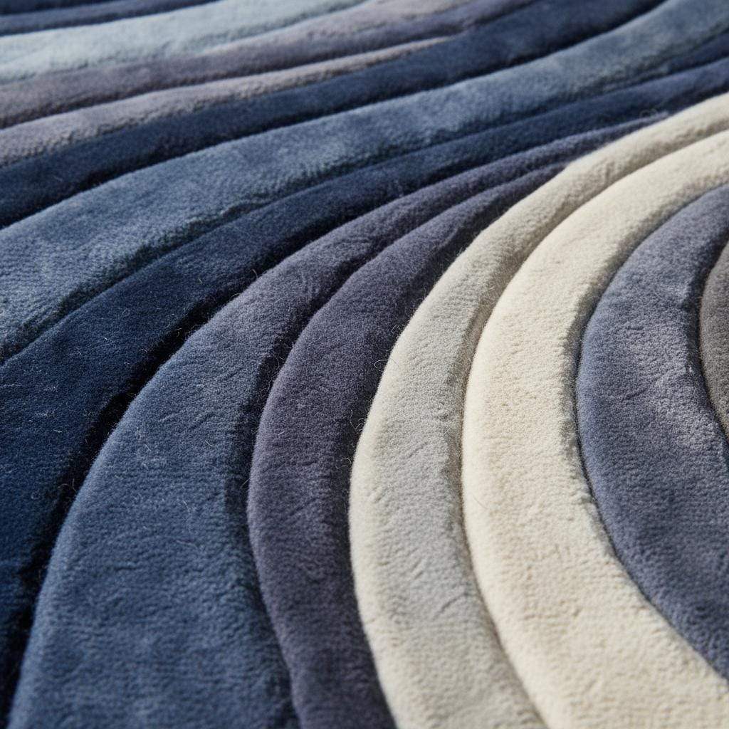 Designer style abstract area rug with sculpted details and minimalist contemporary aesthetic