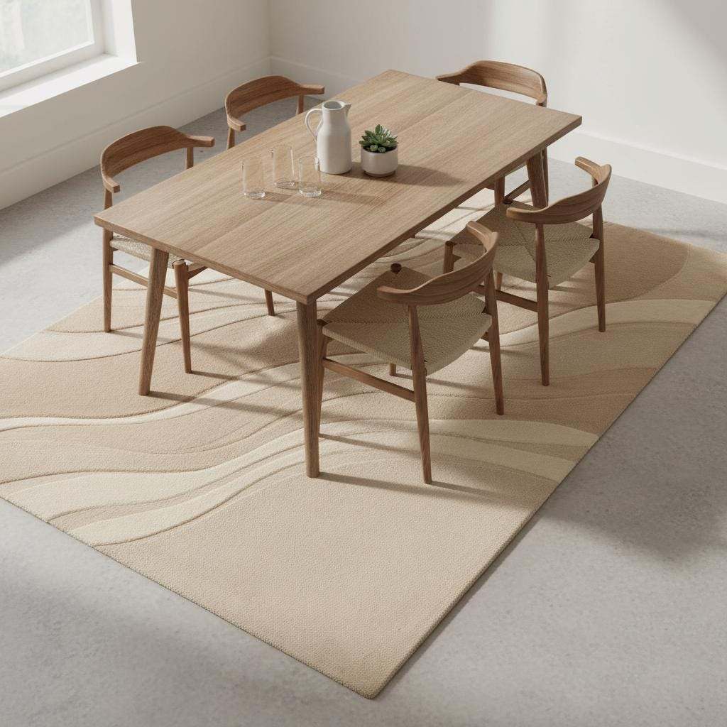 Modern neutral area rug with carved wave texture in beige for living room floor covering