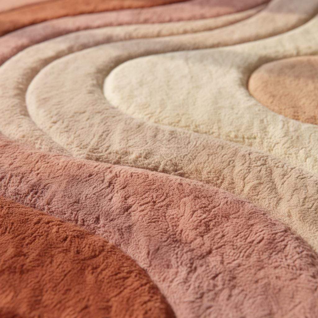 Boho area rug with abstract wave design in earth tones and plush texture
