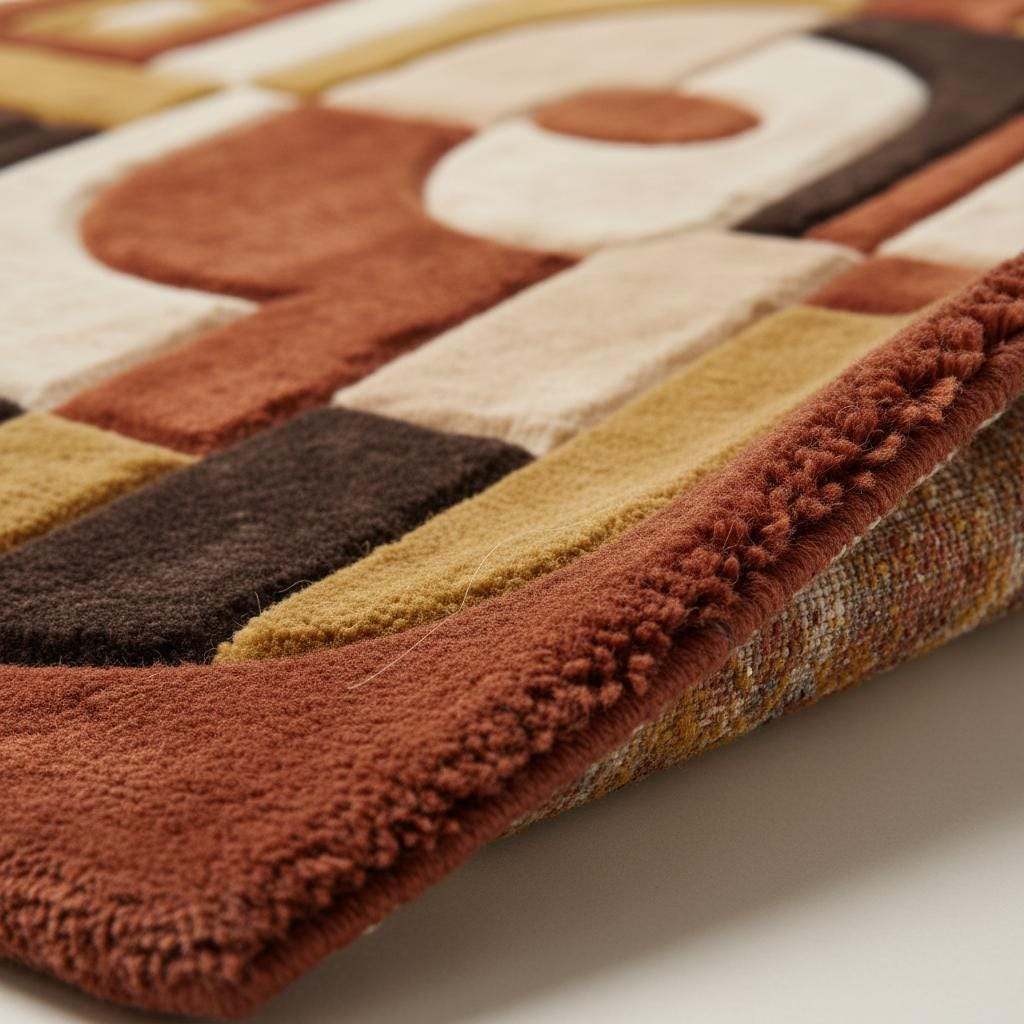 Mid century modern rug with abstract geometric earth tone design and plush texture