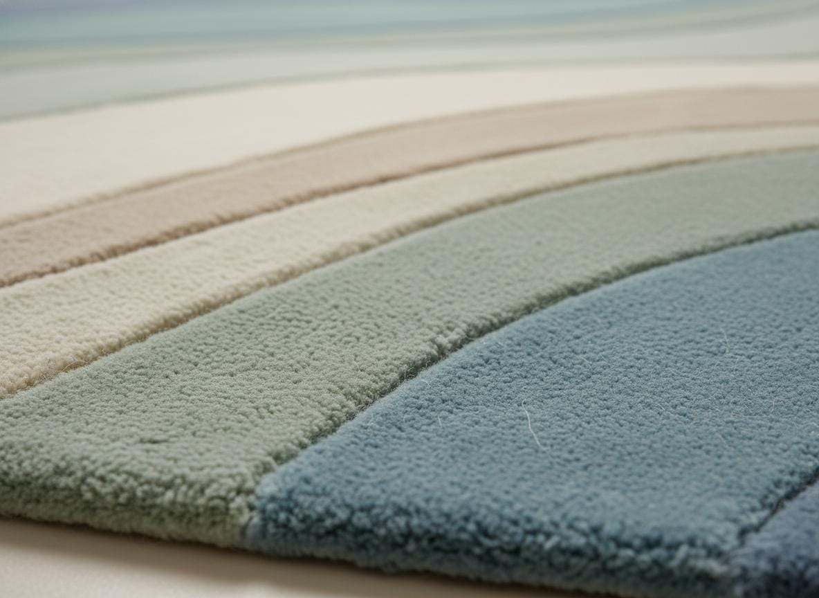 Modern abstract rug with blue green wave pattern and soft plush texture for living room