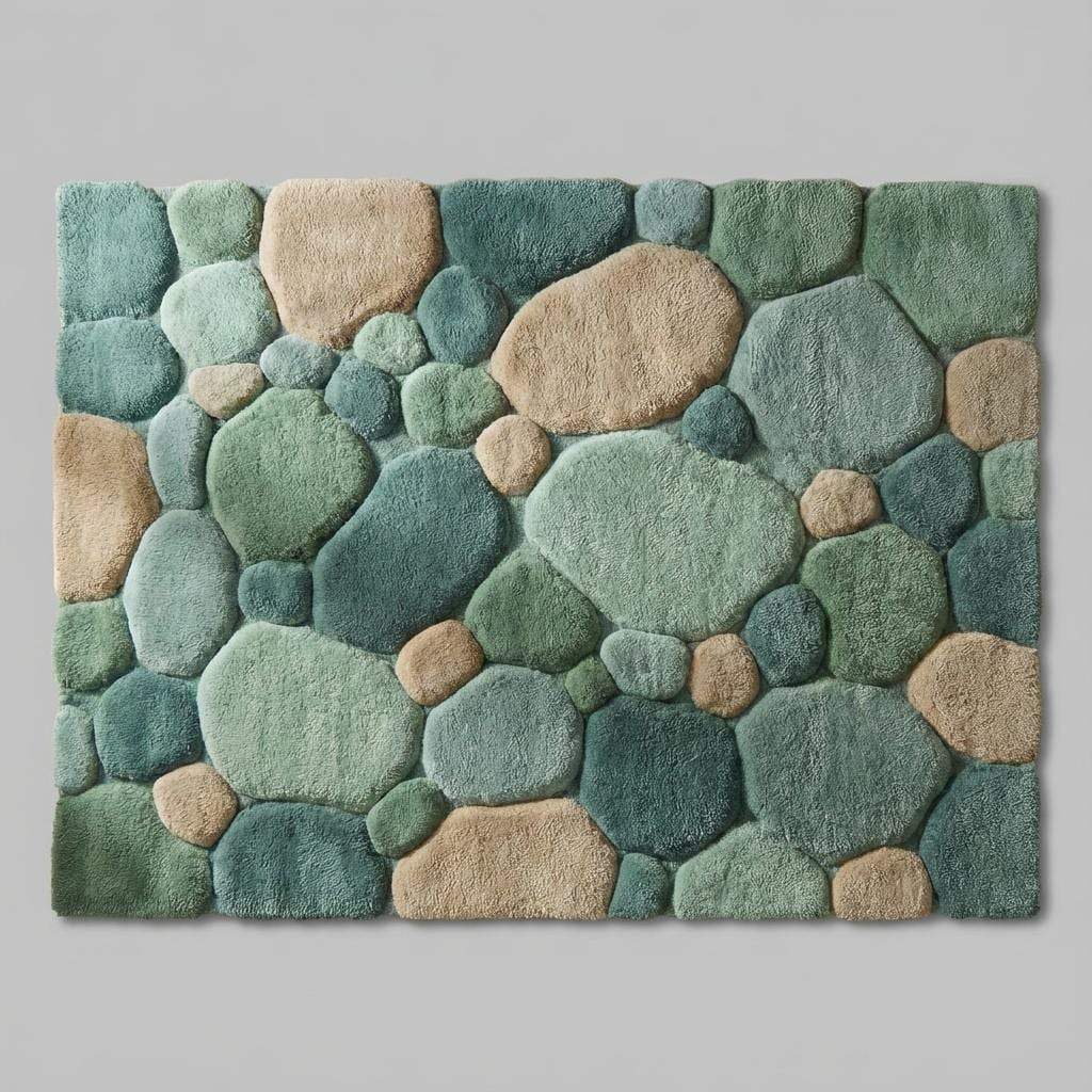 Soft green Pebble Pattern Rug with plush tufted pebble design for living room and nursery