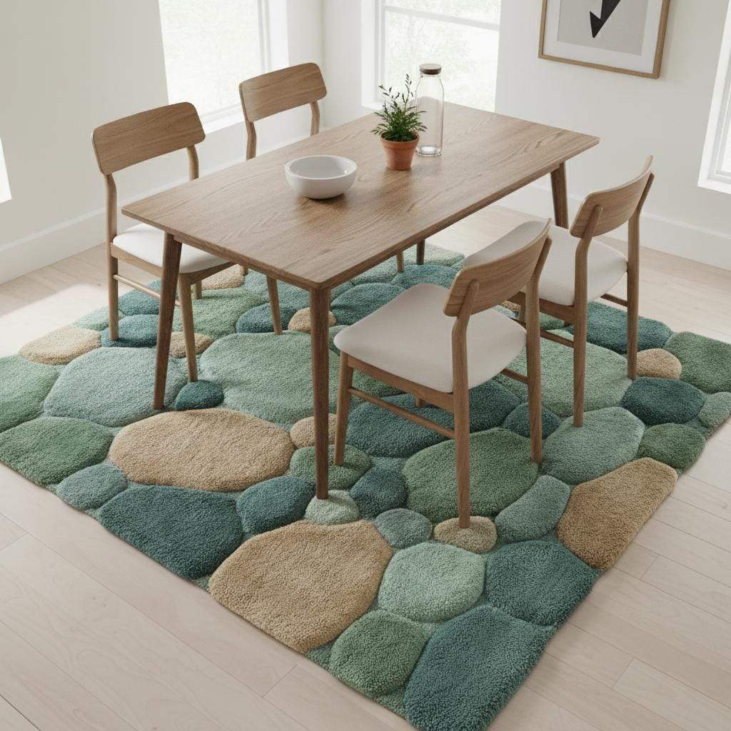 Soft green Pebble Pattern Rug with plush tufted pebble design for living room and nursery decor