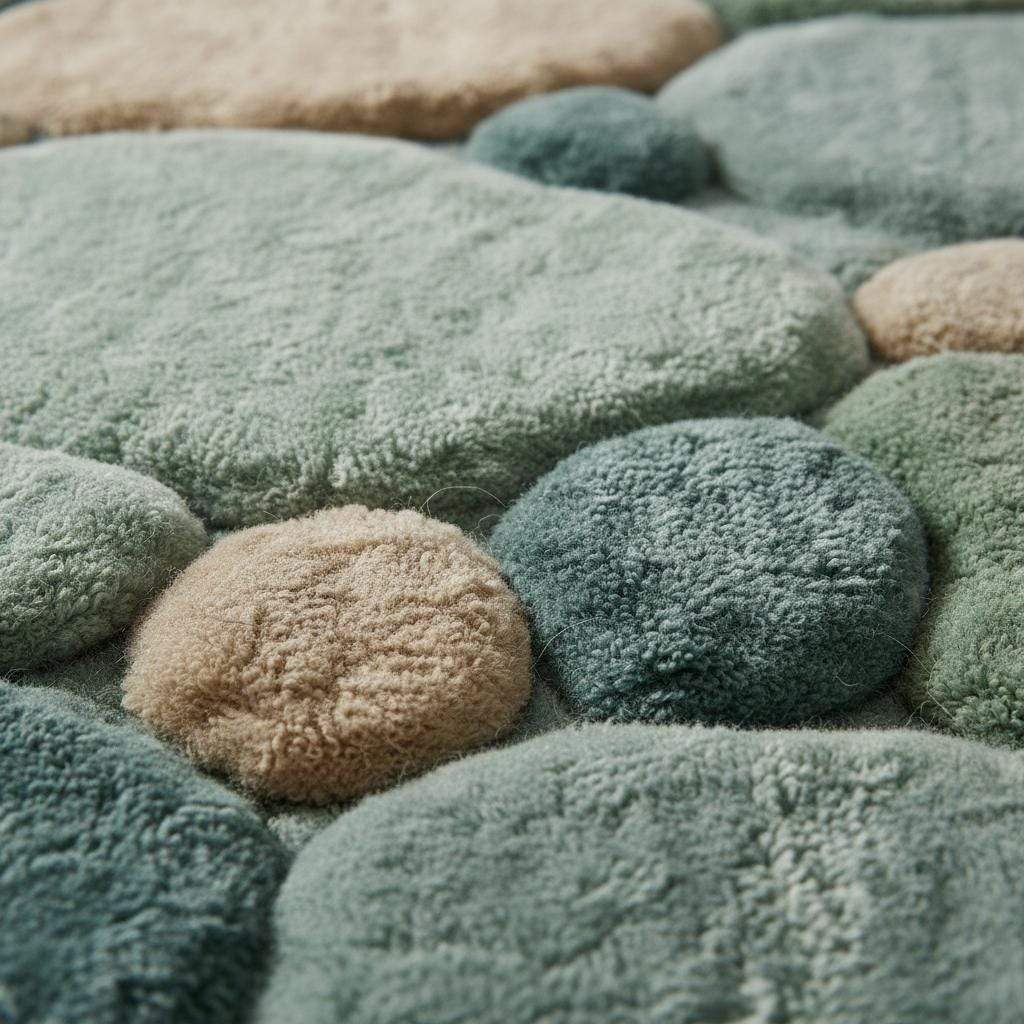 Soft green Pebble Pattern Rug with plush tufted stone design for living room and nursery