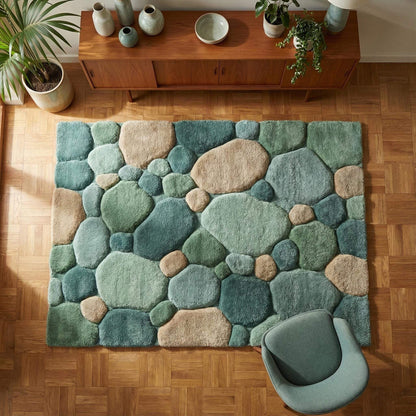Soft green pebble pattern rug with plush tufted texture for living room and nursery decor