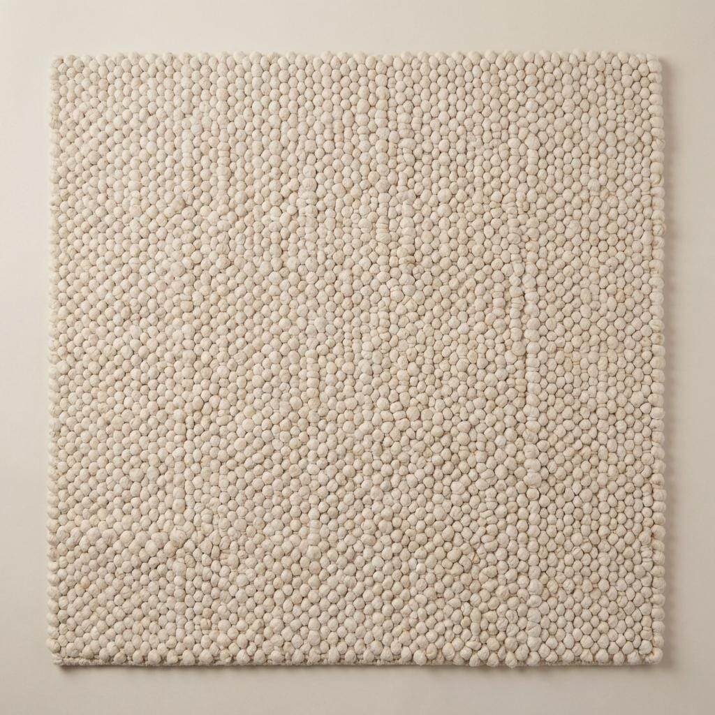 Handwoven chunky wool pebble rug in cream with textured minimalist design for Scandinavian home decor