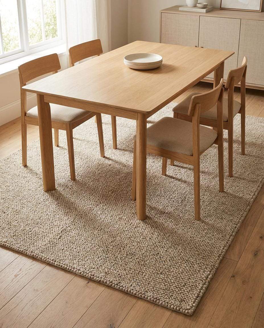 Chunky wool loop rug in neutral beige with a textured, handmade cozy design for minimalist interiors