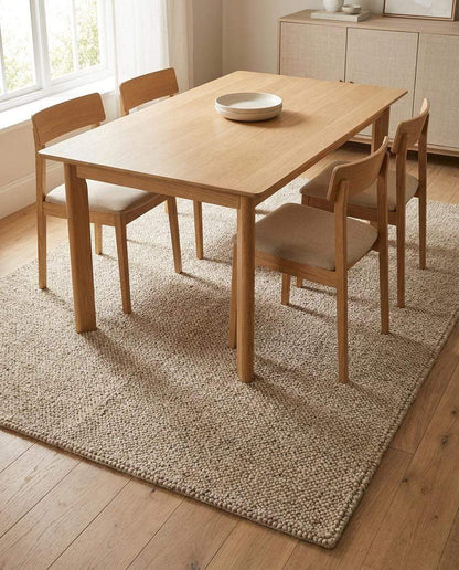 Chunky wool loop rug in neutral beige with a textured, handmade cozy design for minimalist interiors