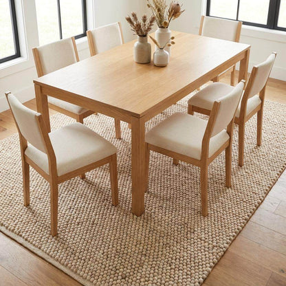 Chunky wool pebble rug in neutral beige on minimalist modern living room floor