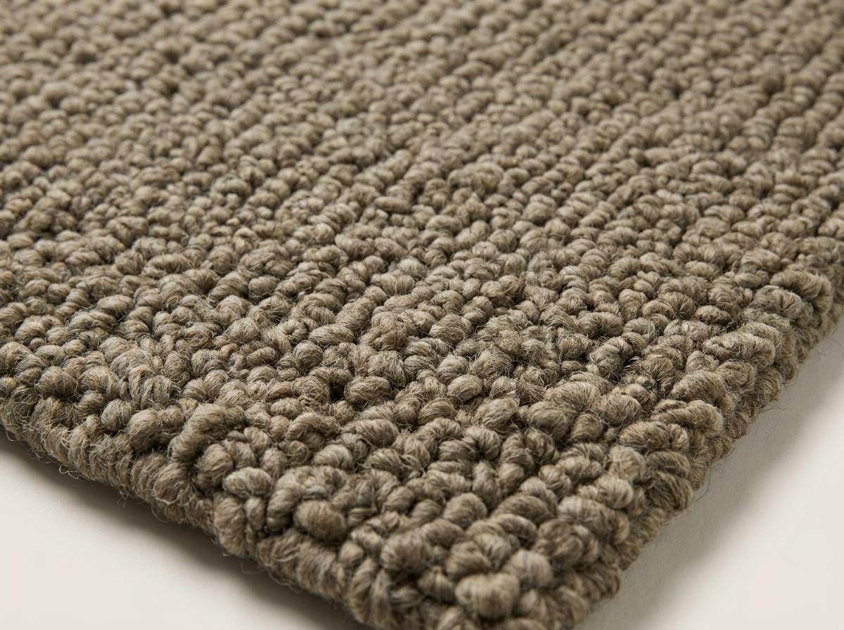 Chunky wool rug with thick loop pile in neutral tone for cozy farmhouse decor
