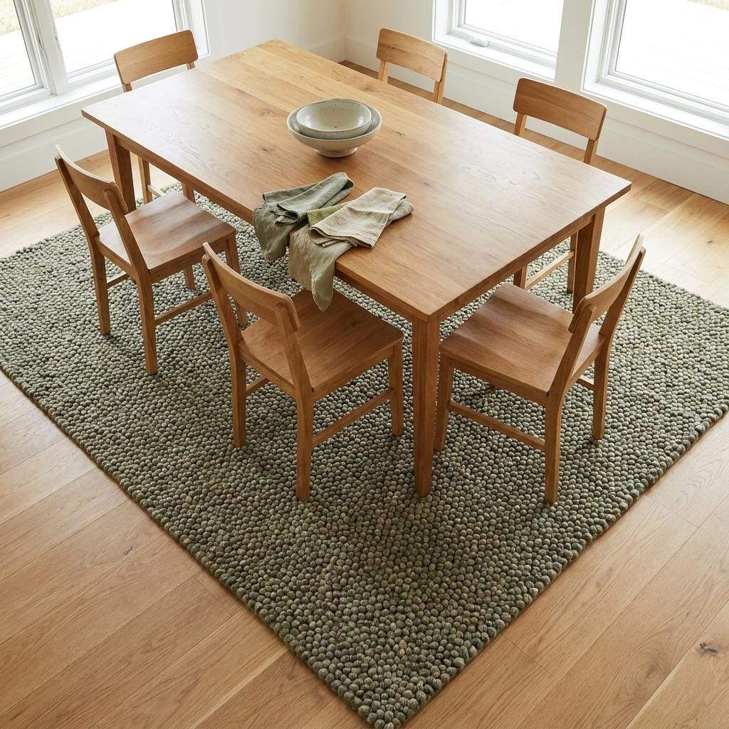 Handwoven chunky wool rug with pebble texture in neutral tones for Scandinavian and modern farmhouse decor