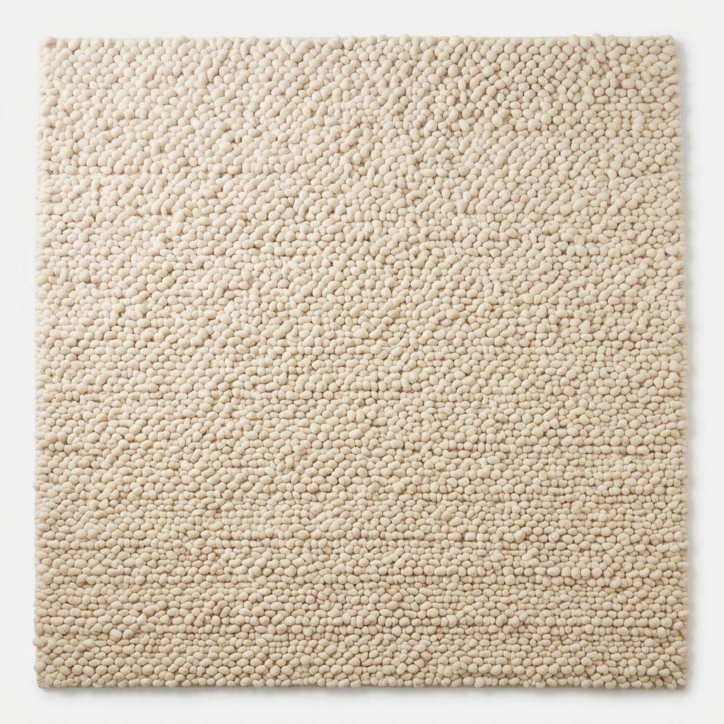 Handwoven chunky wool pebble rug in natural ivory with thick texture for modern minimalist interiors