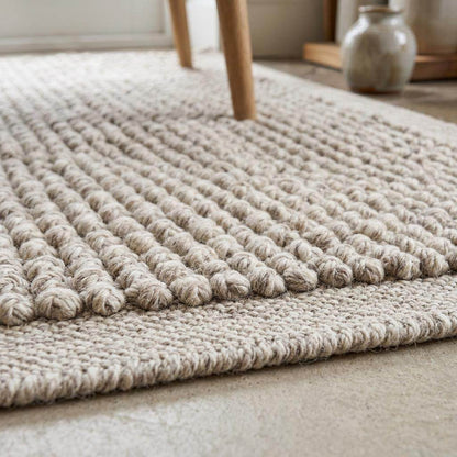 Chunky loop wool rug hand woven ivory beige textured Scandinavian living room area rug