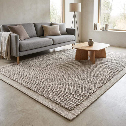 Chunky loop wool rug in ivory beige hand woven textured Scandinavian living room area rug