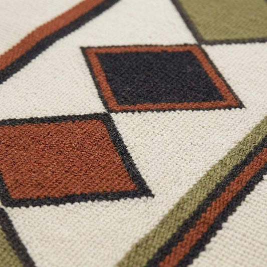 Ivory rust diamond kilim rug handwoven wool flatweave with southwestern design on ivory ground