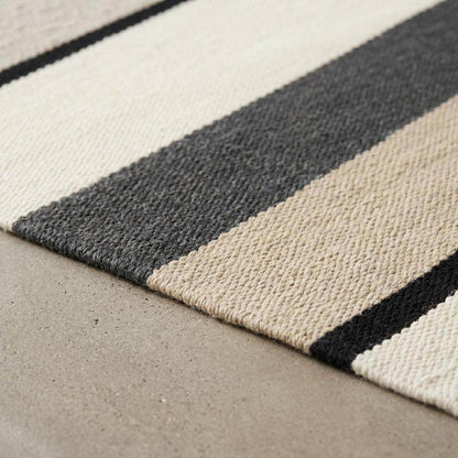 Ivory black striped flatweave wool rug with handwoven Scandinavian modern design