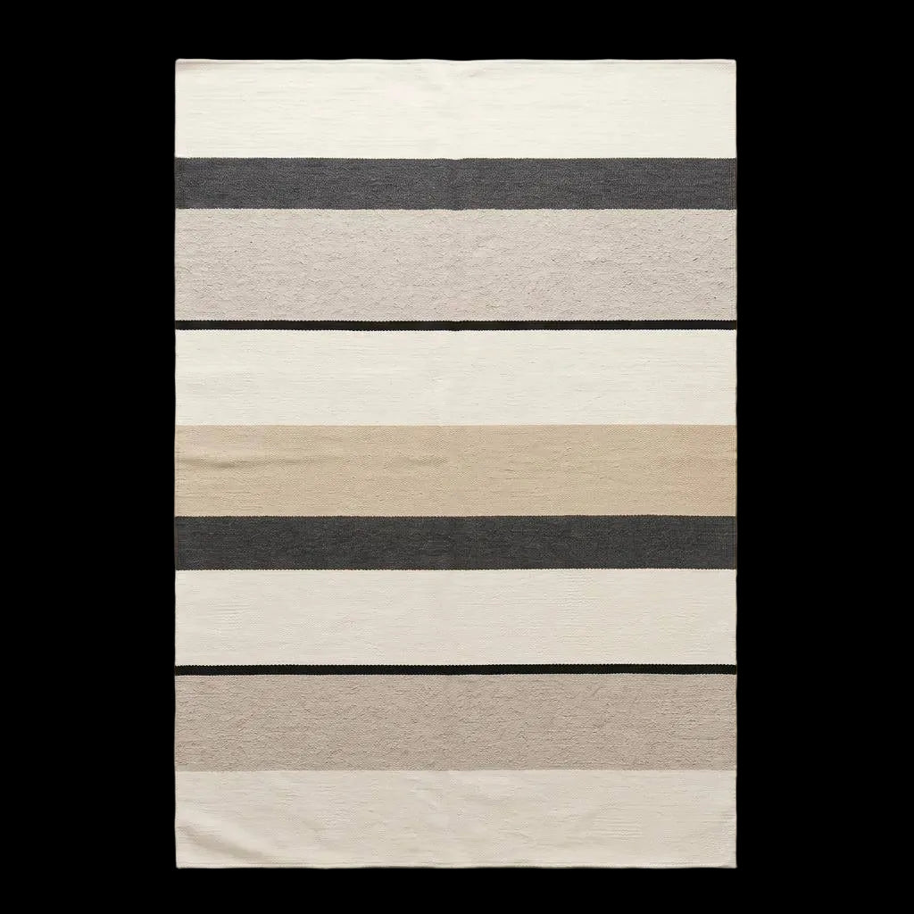 Ivory black striped flatweave wool rug with handwoven Scandinavian modern design