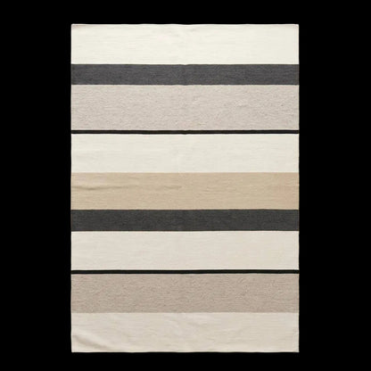 Ivory black striped flatweave wool rug with handwoven Scandinavian modern design