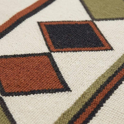 Ivory rust diamond kilim rug handwoven wool flatweave with southwestern design on ivory ground