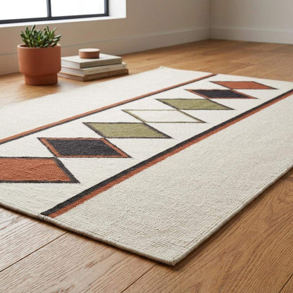 Handwoven ivory rust diamond kilim rug flatweave wool southwestern decor