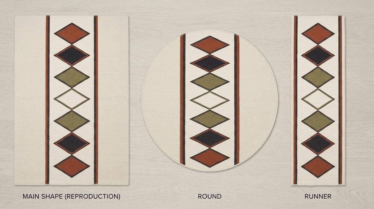 Ivory rust diamond kilim rug handwoven wool flatweave southwestern decor