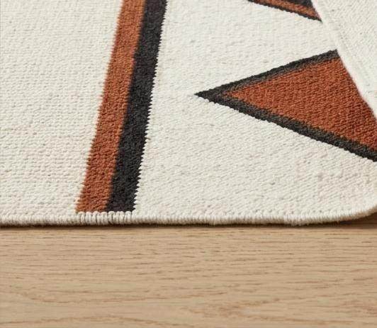 Handwoven ivory rust diamond kilim rug with wool flatweave southwestern design