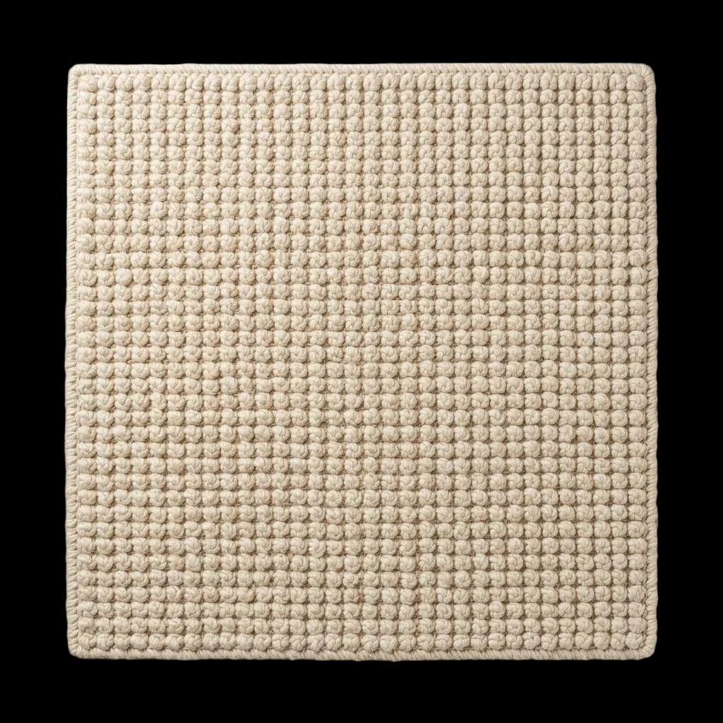 Ivory textured hand-woven wool rug with chunky bobble loop design for neutral living room decor
