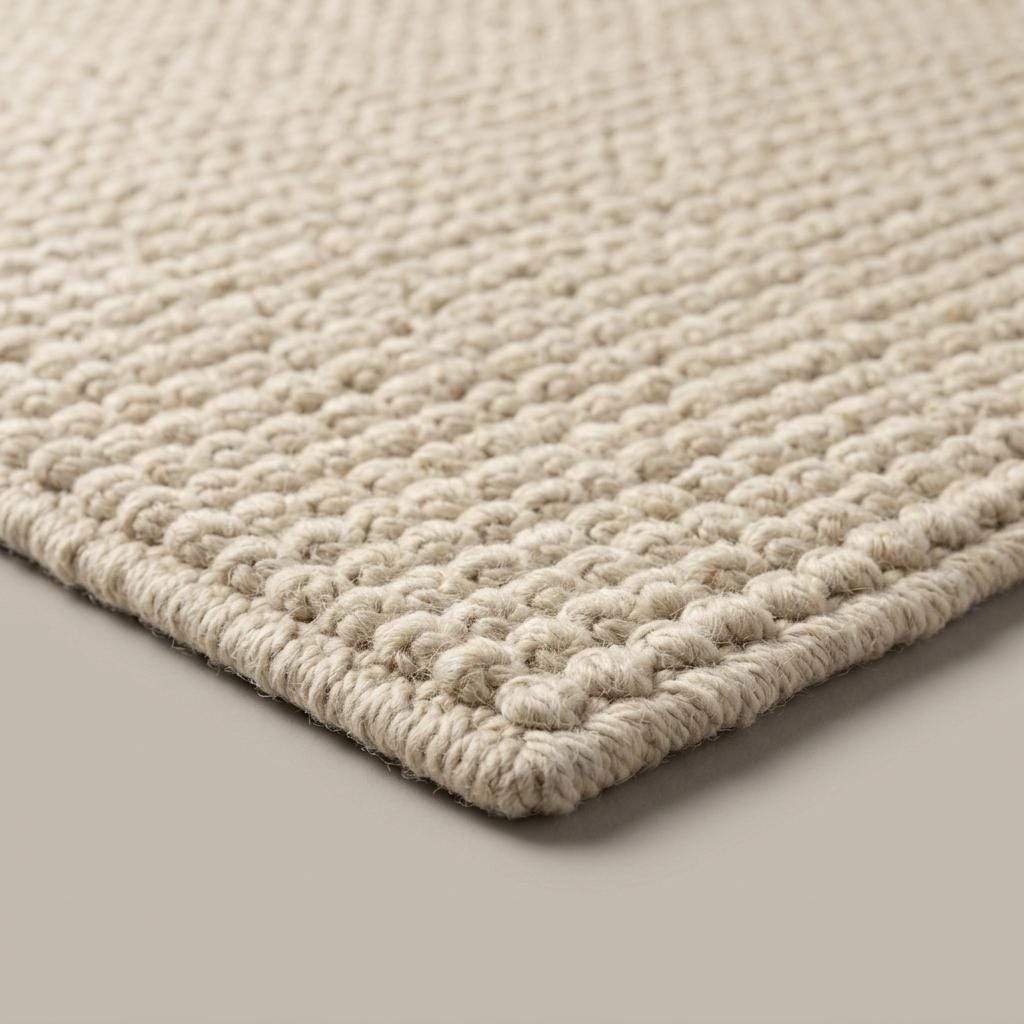 Ivory hand-woven textured wool rug with chunky bobble weave for neutral living room decor