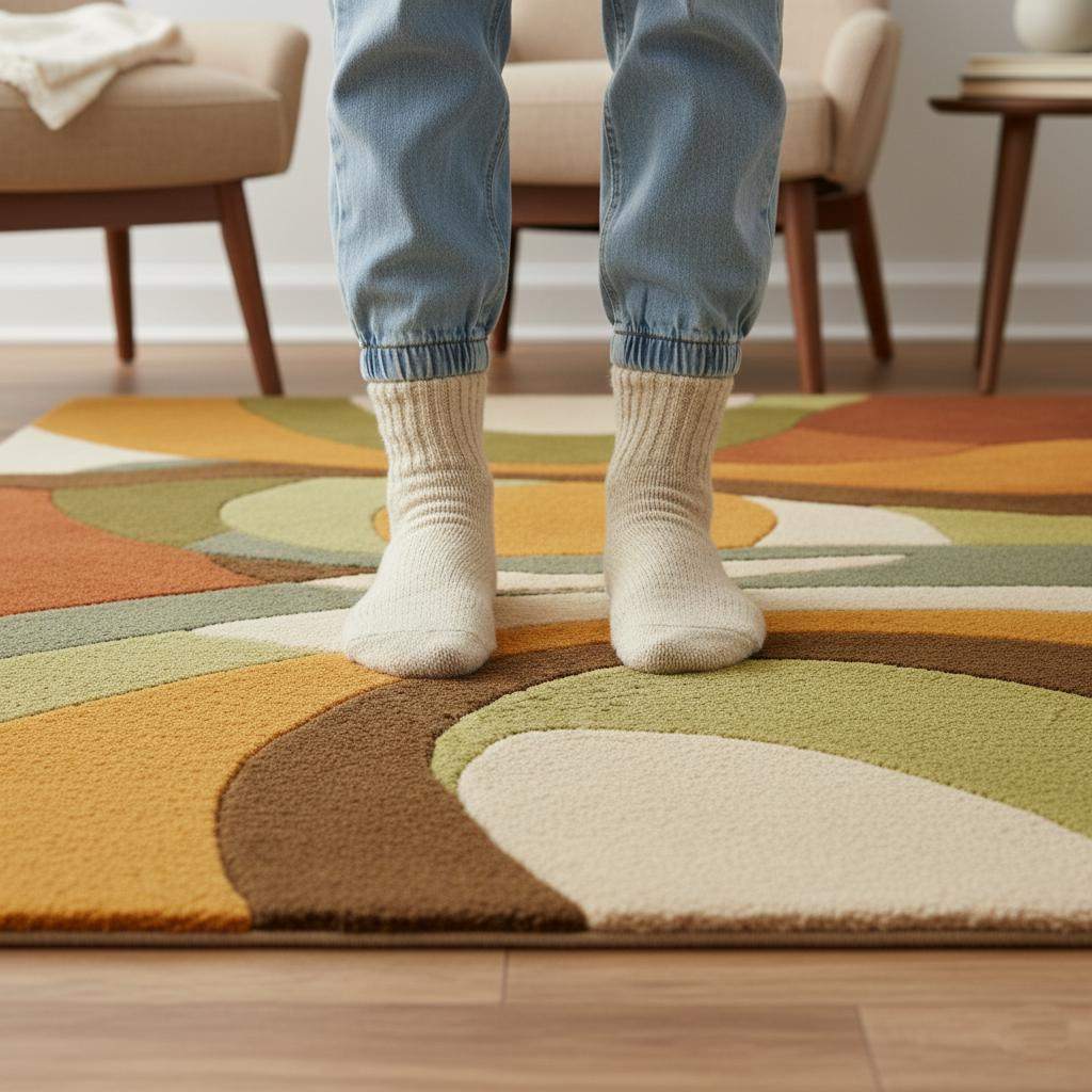 Mid-Century Modern Wool Rug: 70s Wavy Abstract Design Teppich __etsy:7285161180
