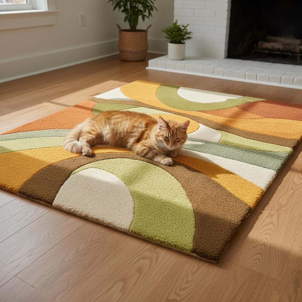 Mid-Century Modern Wool Rug: 70s Wavy Abstract Design Teppich __etsy:7285161306