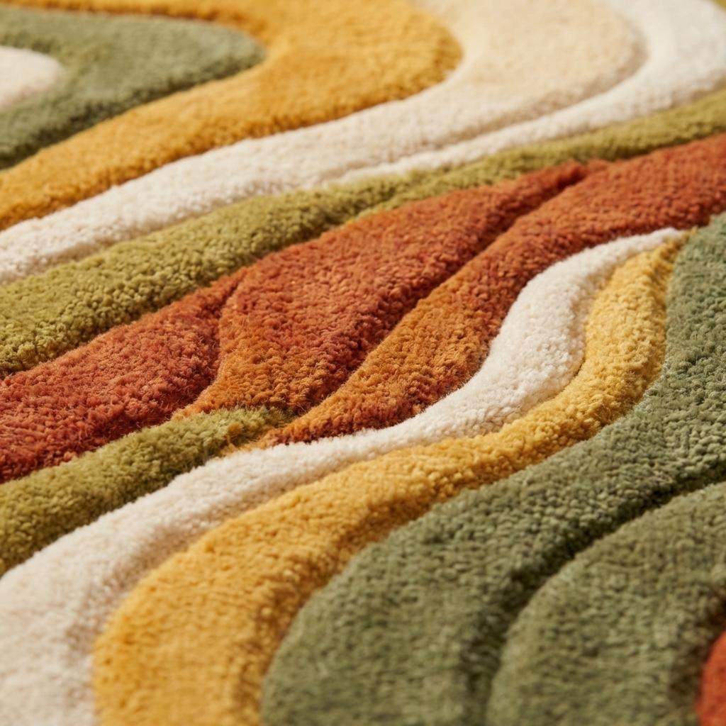 Modern Abstract Hand Tufted Wool Rug, Retro Wave Carpet, Colorful Living Room Decor, Mid Century Style Area Rug __etsy:7902175946