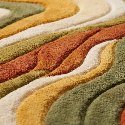 Modern Abstract Hand Tufted Wool Rug, Retro Wave Carpet, Colorful Living Room Decor, Mid Century Style Area Rug __etsy:7902175946