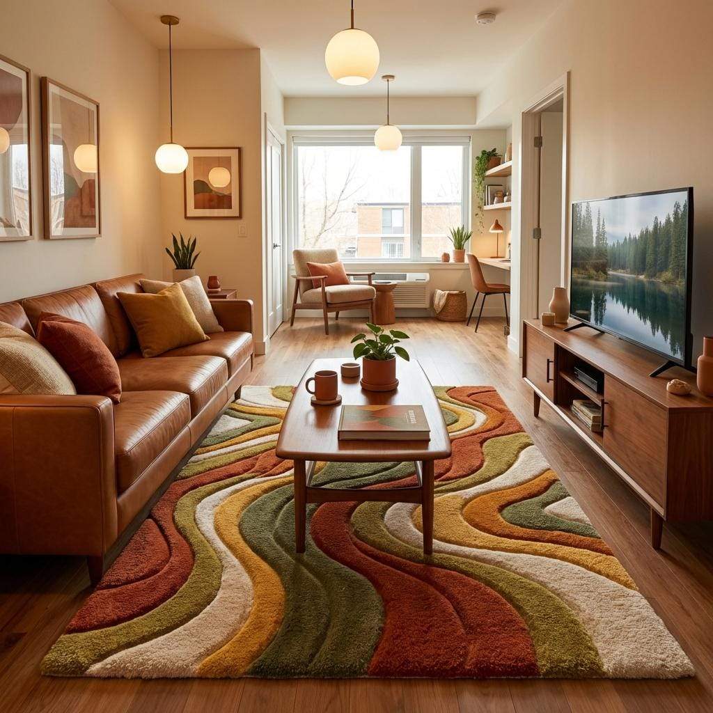 Soft plush tufted wool rug ideal for living room or bedroom featuring bold artistic pattern __etsy:7950126223
