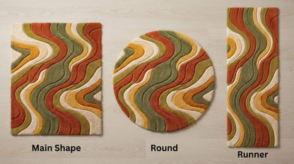Modern Abstract Hand Tufted Wool Rug, Retro Wave Carpet, Colorful Living Room Decor, Mid Century Style Area Rug __etsy:7950126229