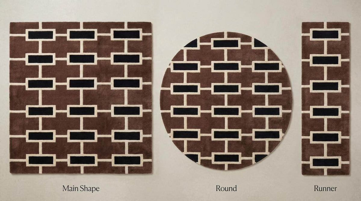 Modern Geometric Hand Tufted Rug, Mid Century Brown Retro Brick Pattern Area Carpet __etsy:7837843795