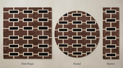 Modern Geometric Hand Tufted Rug, Mid Century Brown Retro Brick Pattern Area Carpet __etsy:7837843795