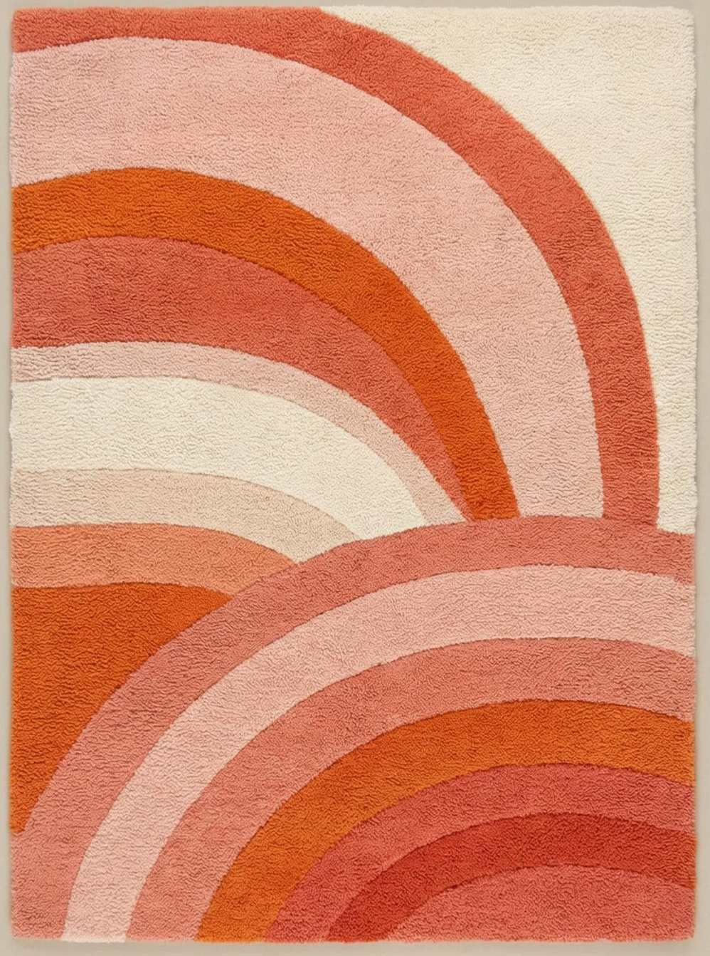 Modern Retro Area Rug | Mid Century Carpet with Cozy Plush Texture & Pink Orange Carpet Colors