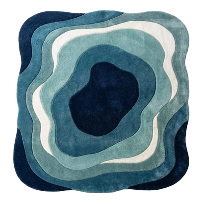 Tapis ondulé moderne – Motif abstrait bleu océan | Tapis moelleux texturé